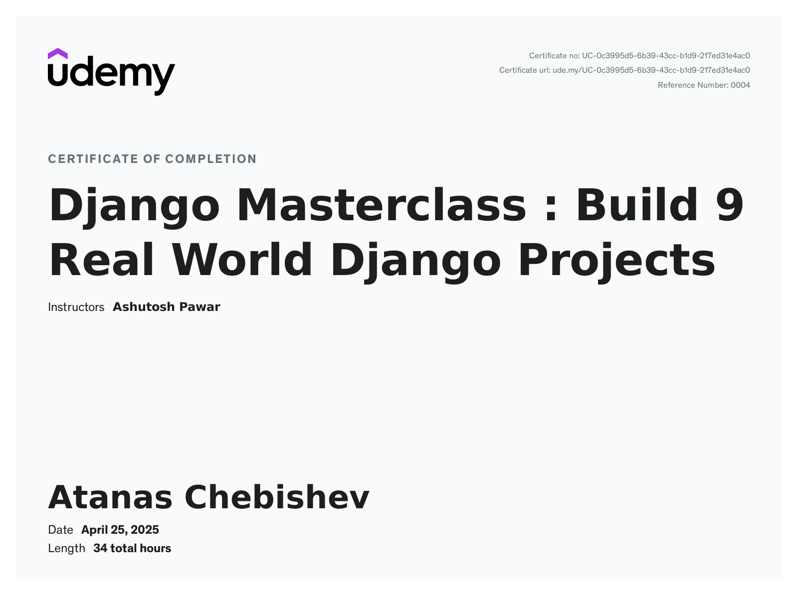 Udemy - Django Masterclass : Build 9 Real World Django Projects